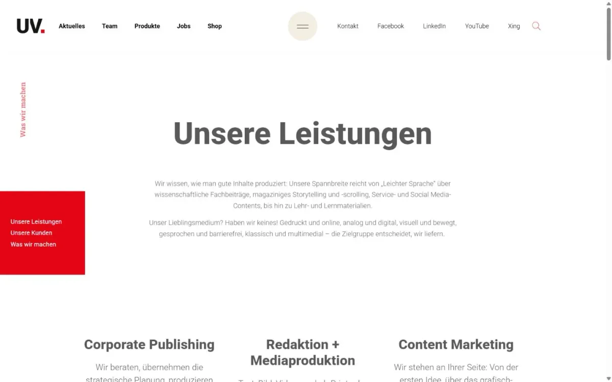 Startseite von Universum mit Medien- und Contentangeboten