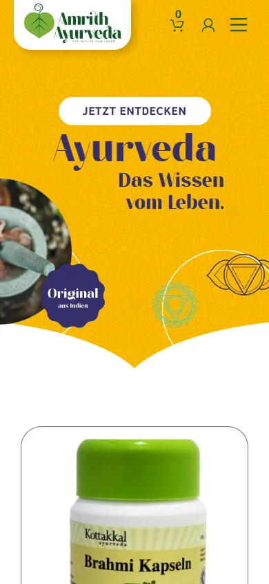 Amrith Ayurveda GmbH: Startseite in der Mobilansicht