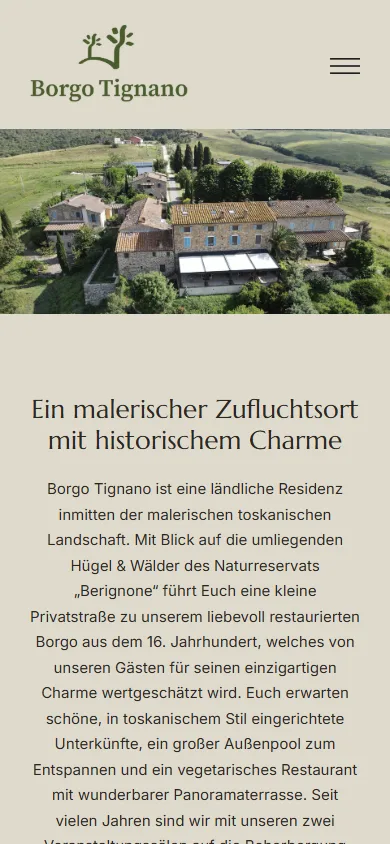 Borgo Tignano · Le Terre di Lorenzo S.r.l.: Startseite in der Mobilansicht