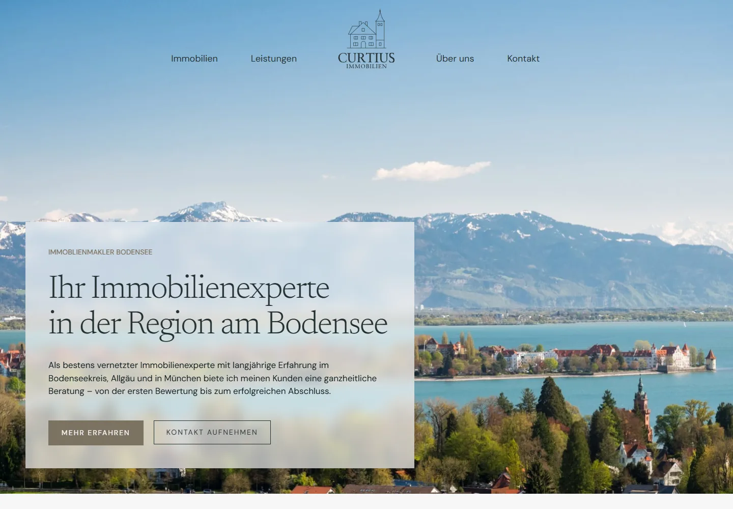 Curtius-Immobilien-Website in der Desktopansicht