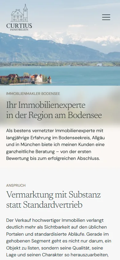 Curtius-Immobilien-Website in der Mobilansicht