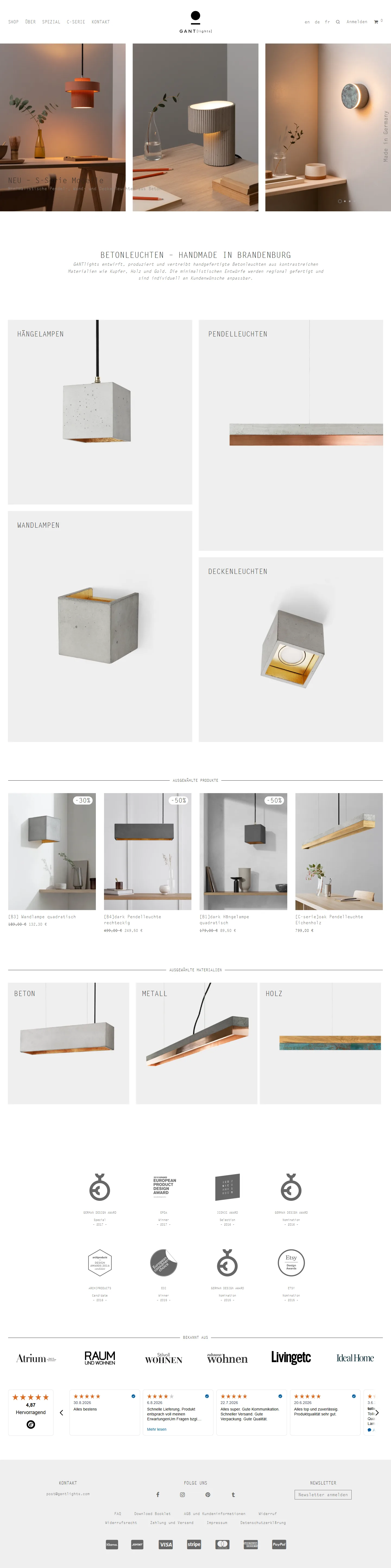 GANTlights Startseite in der Desktopansicht