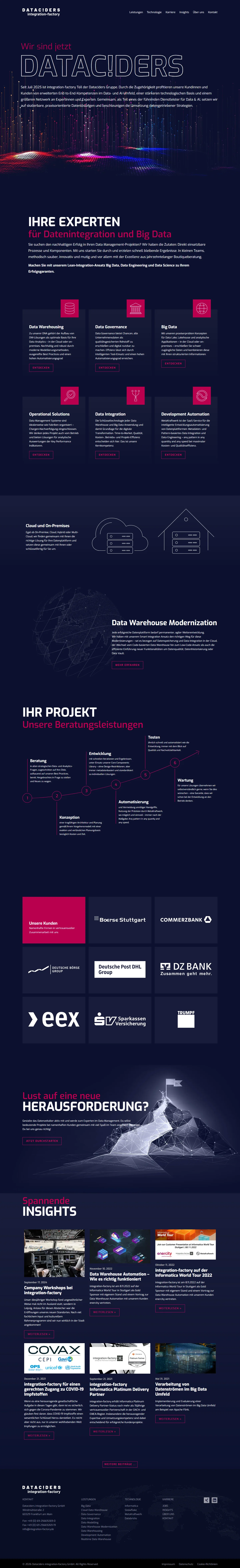 Aktuelle integration factory Startseite in der Desktopansicht