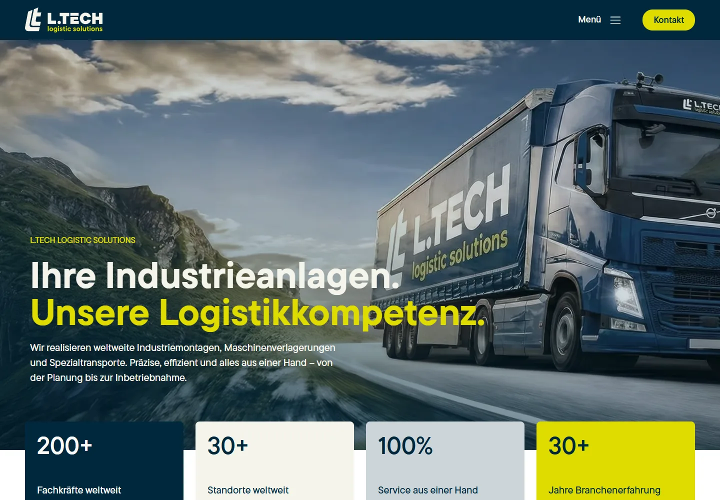 L.Tech Logistic Solutions · Michael Elvis Bilgeri: Startseite in der Desktopansicht