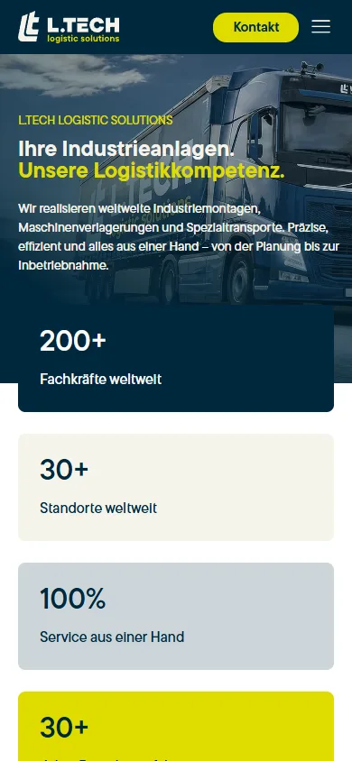 L.Tech Logistic Solutions · Michael Elvis Bilgeri: Startseite in der Mobilansicht