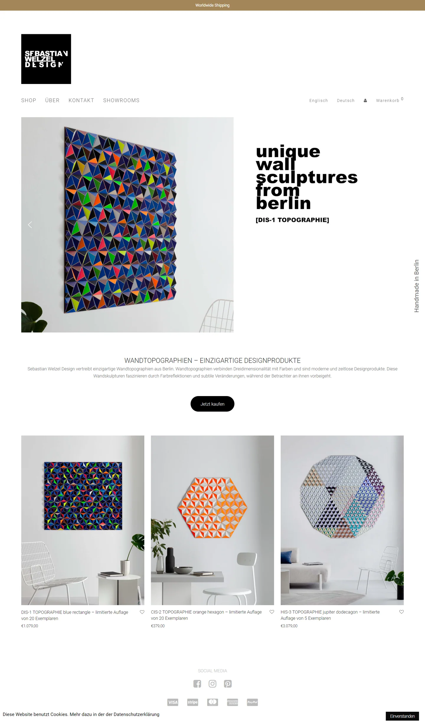 Sebastian Welzel Website mit Wandtopographien in der Desktopansicht