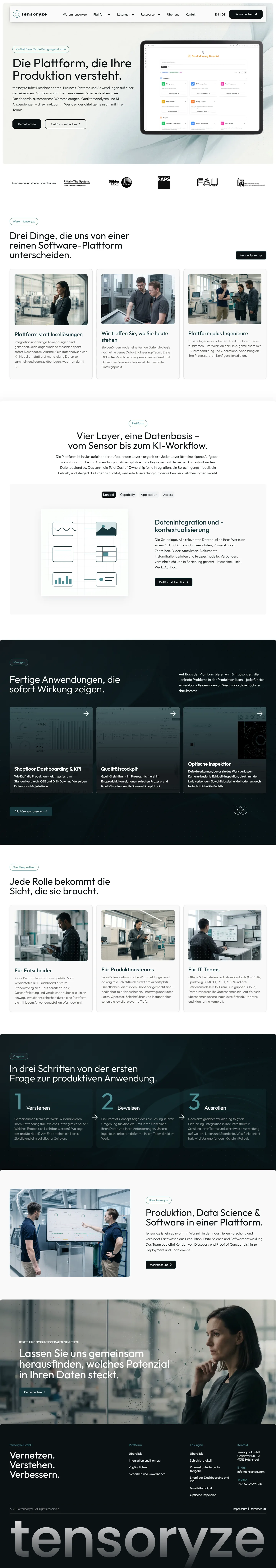 tensoryze Startseite in der Desktopansicht