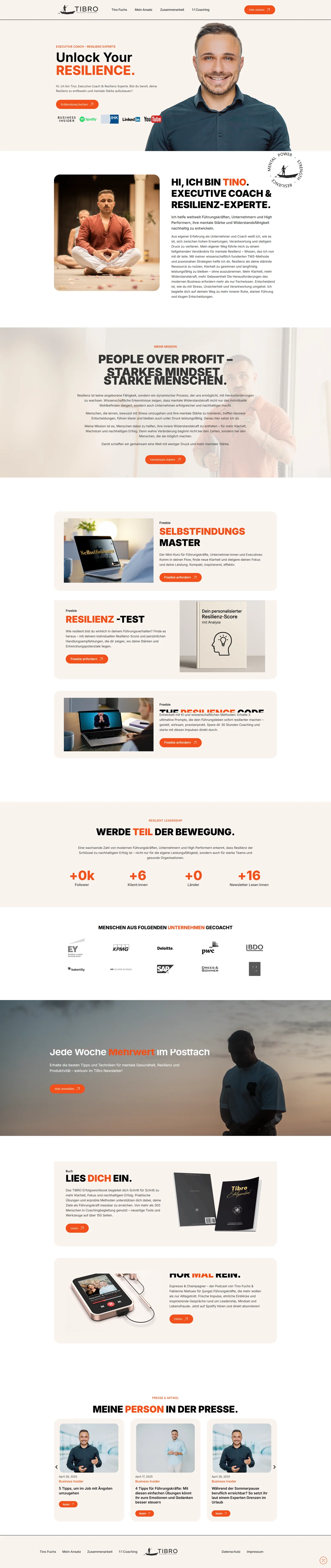 Tino Fuchs · Tibro Personal und Online-Training, Inhaber Santino Fuchs: Startseite in der Desktopansicht