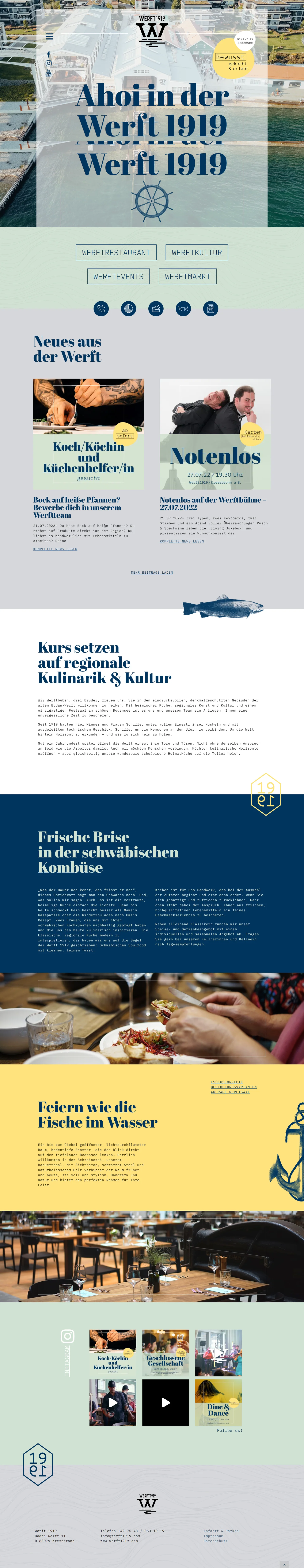 Werft1919 Website mit Gastronomie und Kulturprogramm in der Desktopansicht