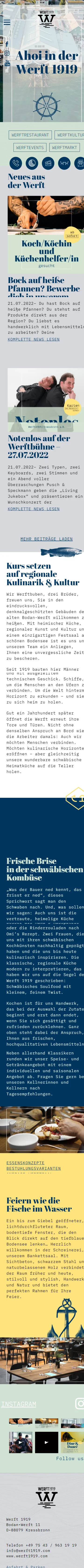 Werft1919 Website mit Gastronomie und Kulturprogramm in der Mobilansicht